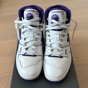 New Balance Men’s White and Purple 650 High-Top Sneakers